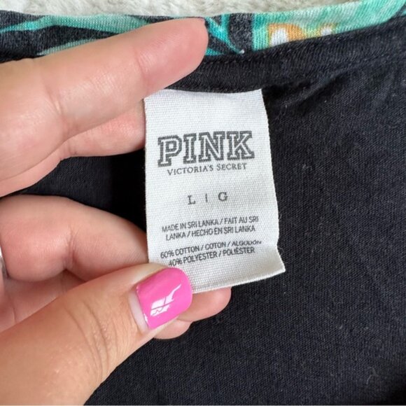 Victoria's Secret PINK | Black & Green Tropical Muscle Tee | Size Large - Picture 5 of 8